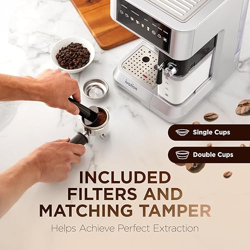 Miniatura 5 de Ivation Cafetera para café expreso y capuchino con espumador de leche, 2.283 in, máquina de café para el hogar, tomas individuales y dobles,