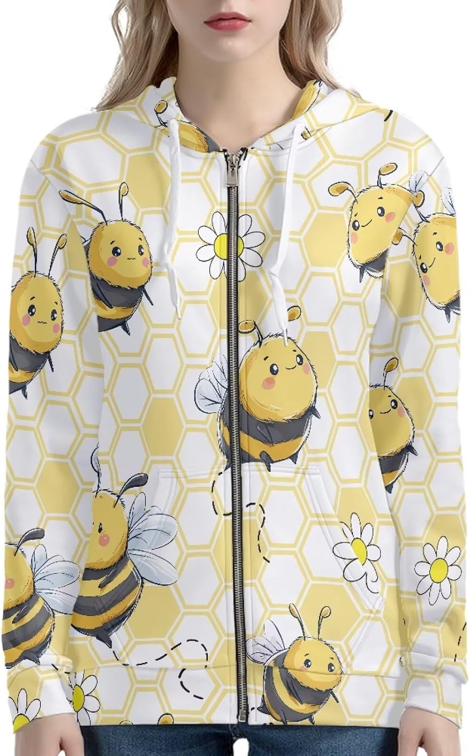 Amzbeauty Full Zip Up Hoodies For Women Cute Printed Long Sleeve Lightweight Casual Hoodie Coat