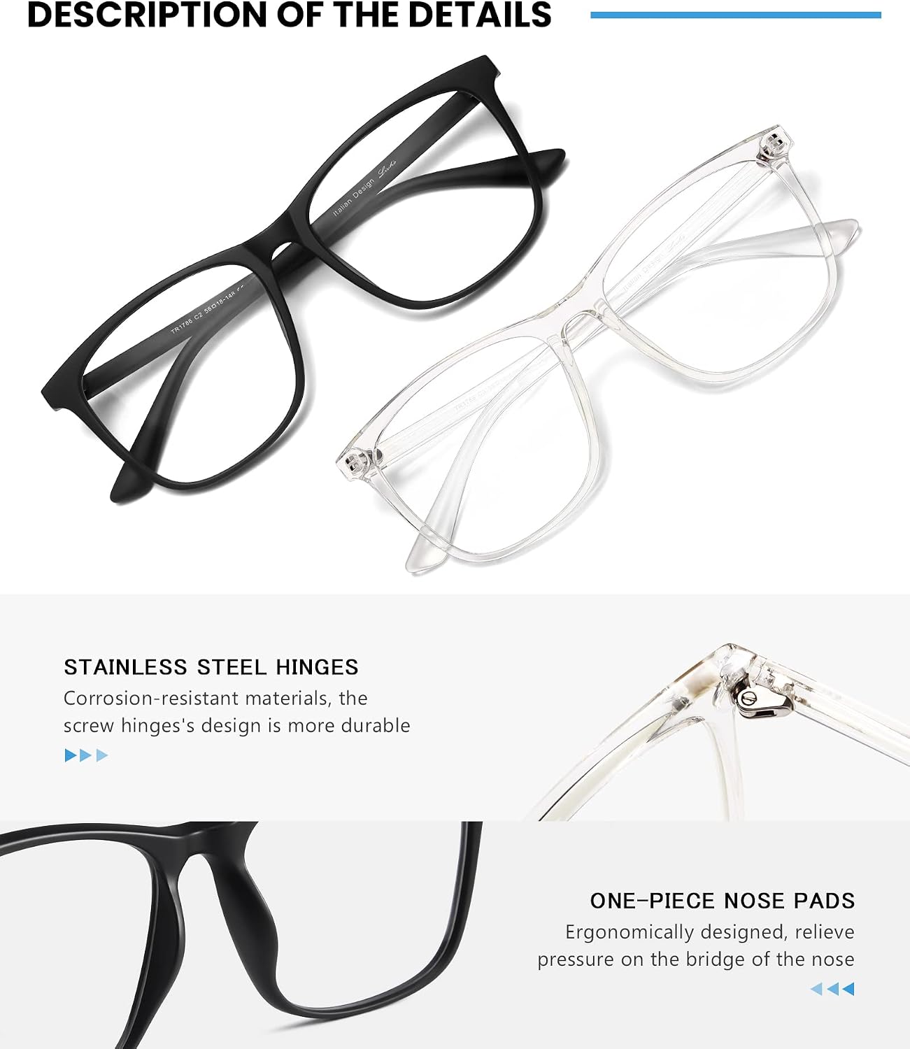livho 2 Pack Blue Light Blocking Glasses, Computer Reading/Gaming/TV/Phones Glasses for Women Men,Anti Eyestrain & UV Glare
