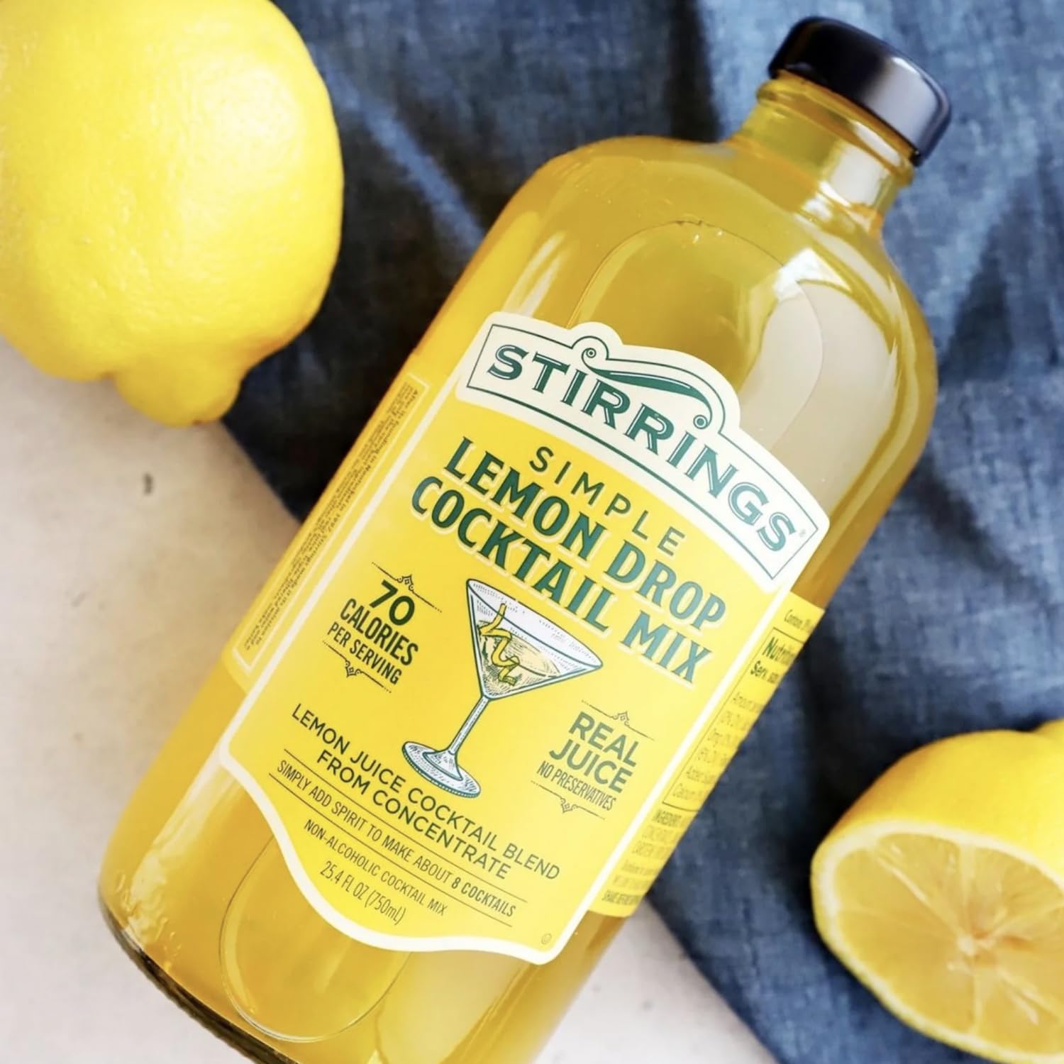 Stirrings 3 Pack Lemon Drop Cocktail Mix 750ml Bottles - Real Juice No Preservatives - 90 Calories - Drink Mixer