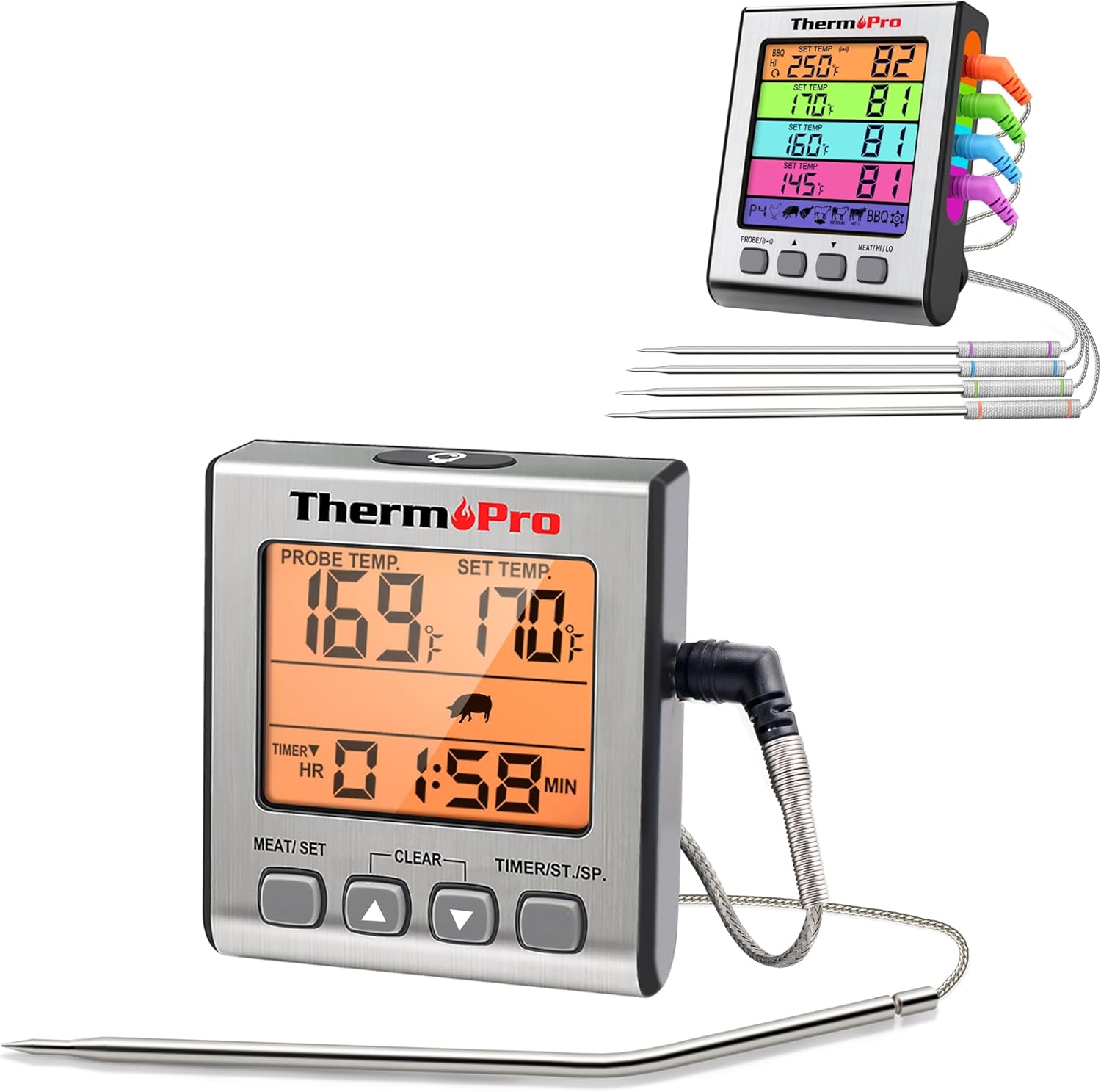 ThermoPro TP16S Digital Meat Thermometer +ThermoPro TP17H Digital Meat Thermometer with 4 Temperature Probes