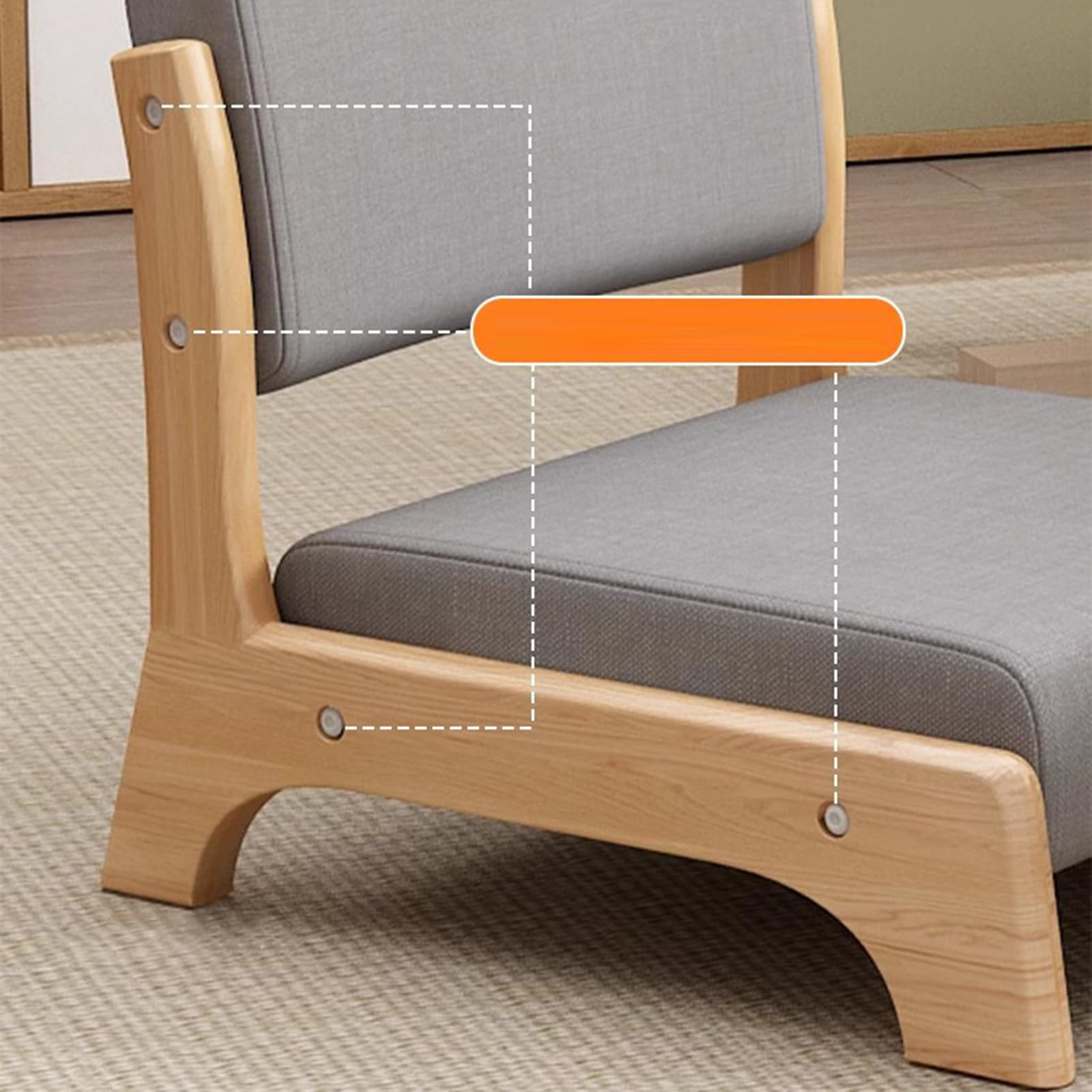 Silla De Piso Japonesa, Silla De Yoga De Meditación Tatami con Soporte para Respaldo, Taburete Sin Patas, Silla De Respaldo De Madera Maciza