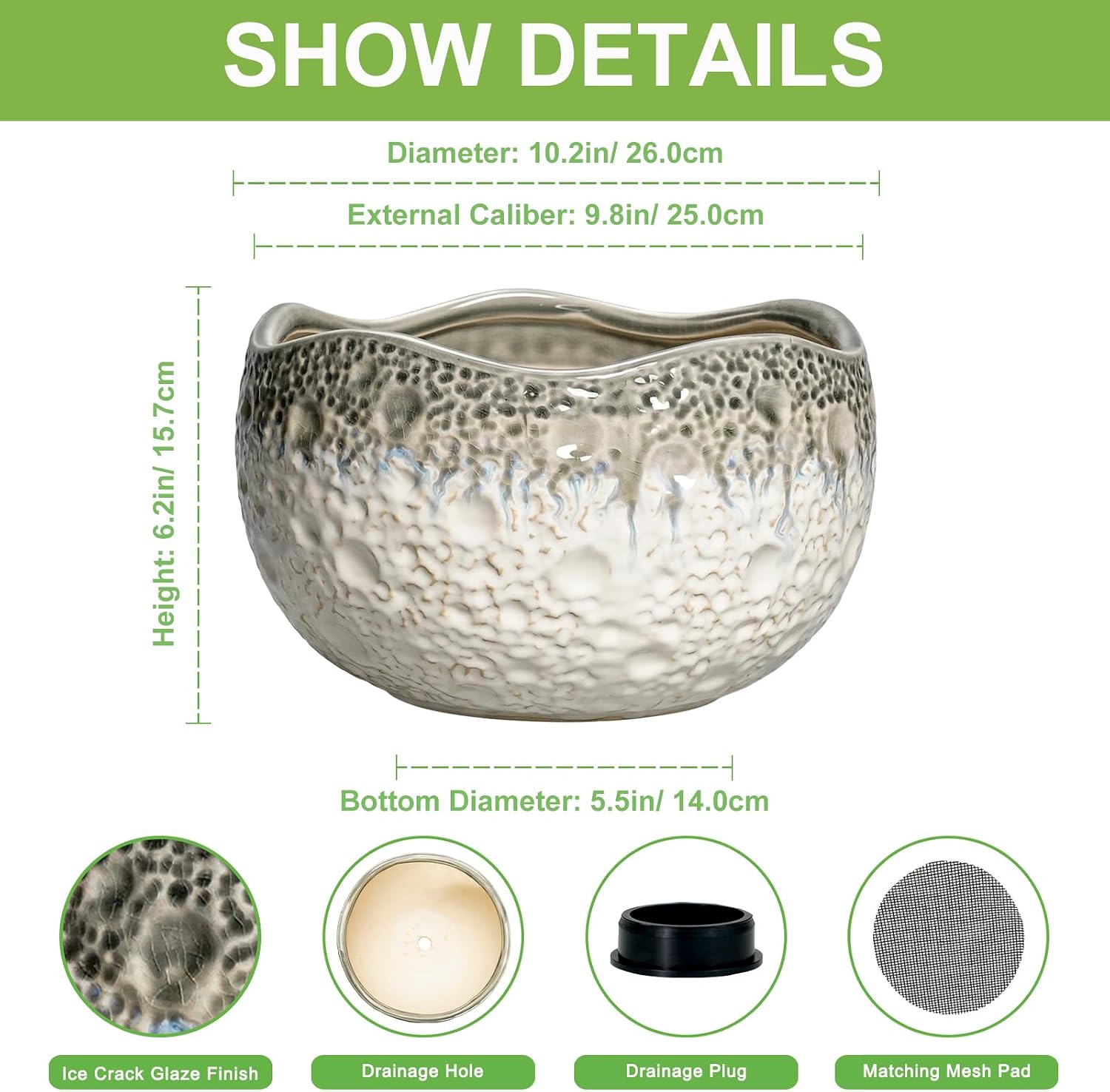 10 Inch Plant Pot, Ceramic Pots for Plants, Beige-Grey image 2