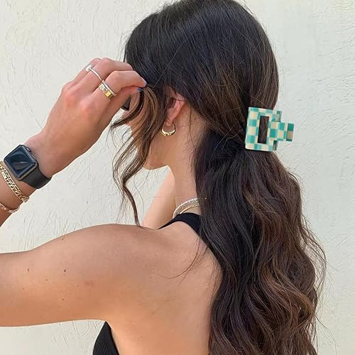 Miniatura 3 de Paquete de 6 pinzas para el cabello a cuadros, pinzas de pelo cuadradas multicolores medianas, pinzas antideslizantes para el cabello, accesorios de