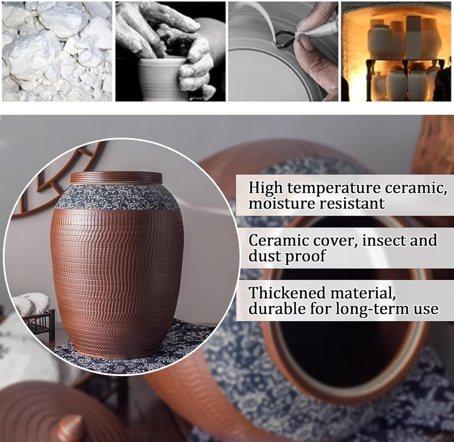 Large Ceramic Rice Jar Storage Container Grain Rice Dispenser Ceramic Food Storage Containers with Lid for Grains Snacks Candy Coffee Beans(25kg)