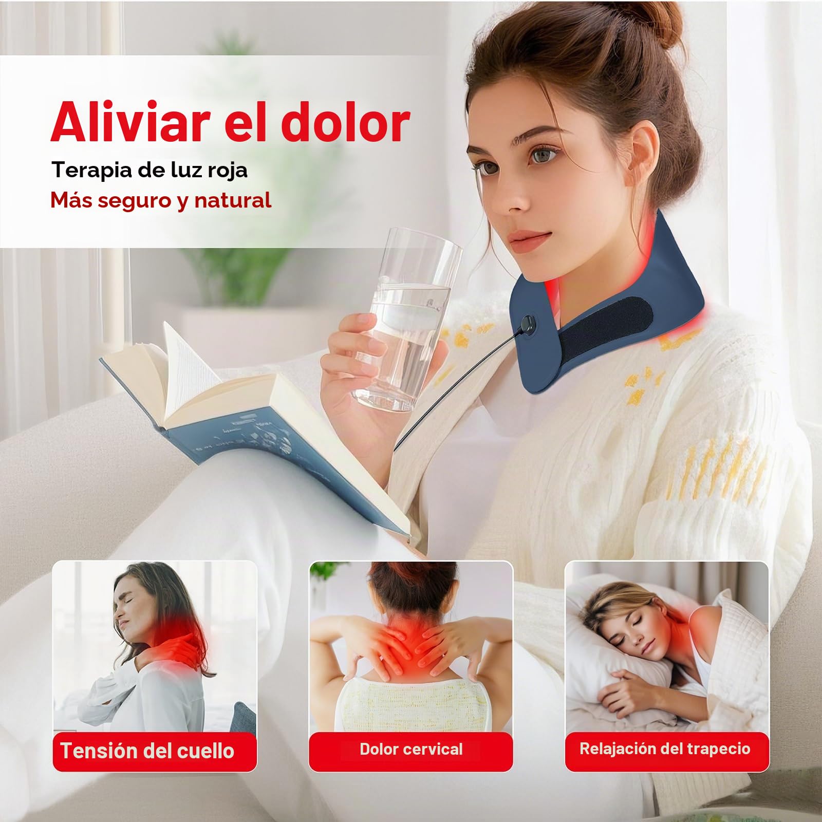 Red Light Neck Therapy, 147 LED con Tecnología TriChip™, Control Remoto Recargable, Temporizador, Terapia Portátil de Luz Roja 660nm & Infrarroja 850nm para Cuello y Hombros (Azul)