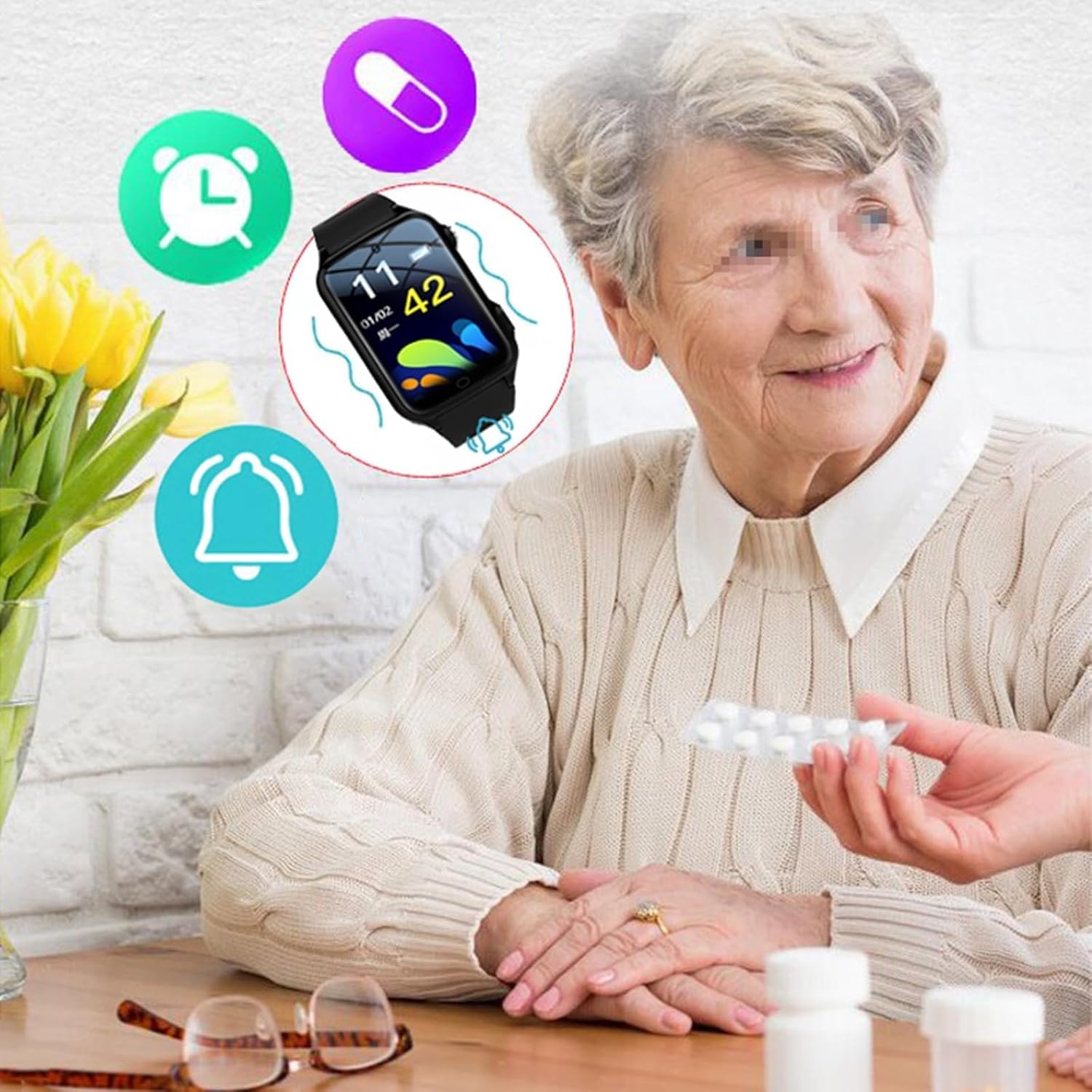 Genérico Detección de Caídas 4G Reloj Localizador GPS Personas Mayores Detector Caída Smartwatch Botón SOS para Alzheimer (Negro)
