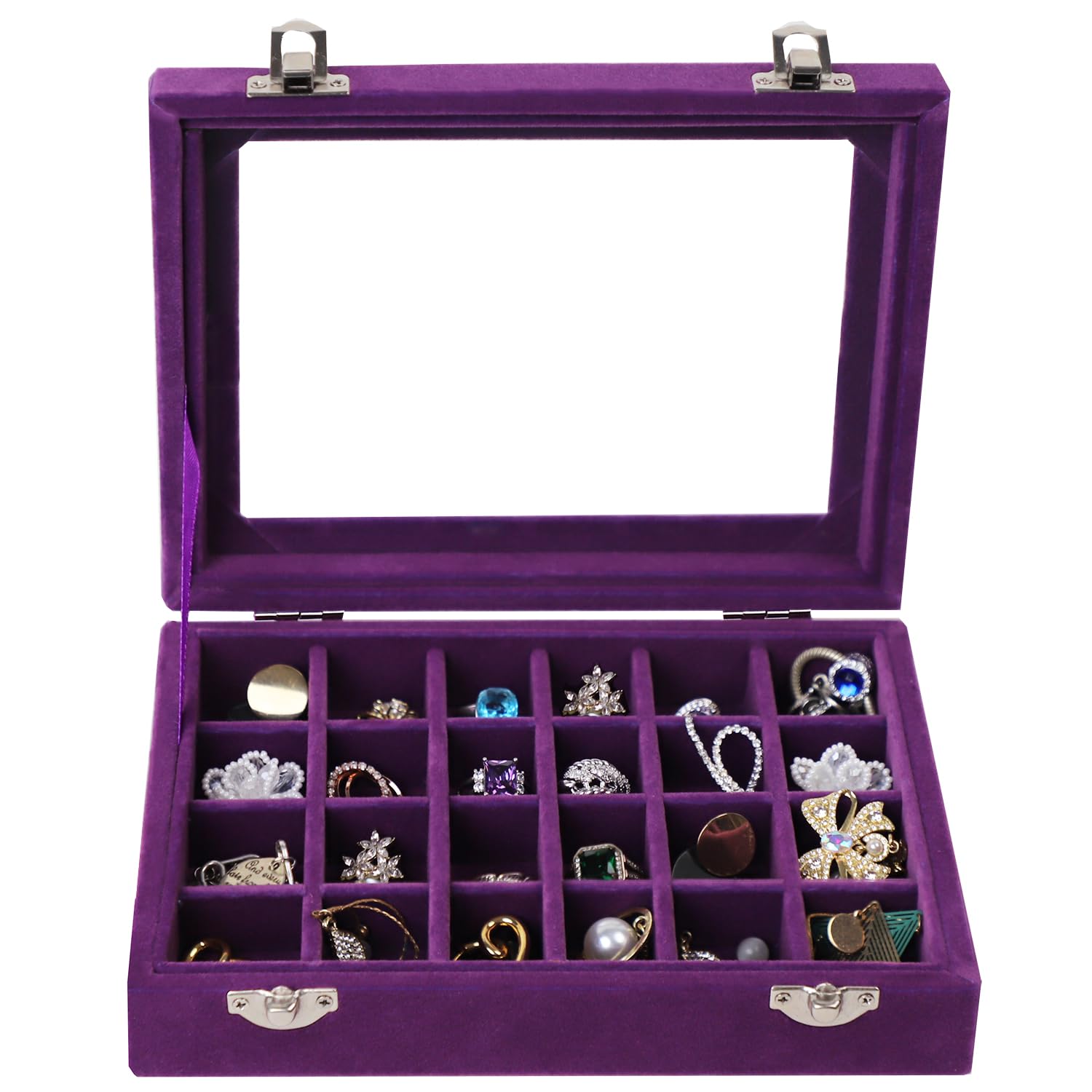 Velvet Jewelry Box 24 Grid Jewelry Earrings Display Organiser Box Ring Tray Holder Earrings Storage Case for Girls