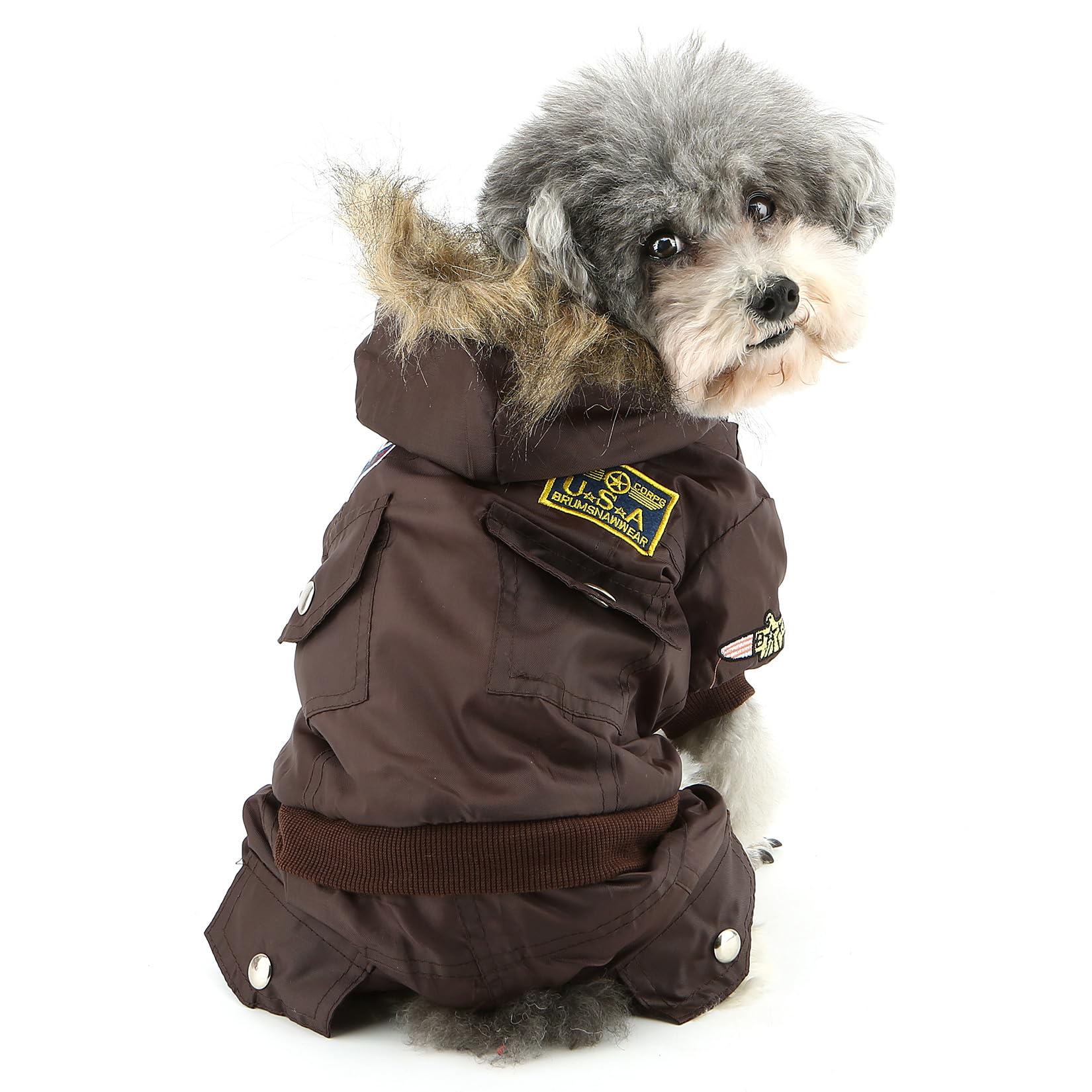 Zunea Overall Schneeanzug mit Kapuze für Kleine Hunde Wasserdichter Wintermäntel Fleece Warm Kapuzenpullis Haustier Welpen Kleidung Chihuahua Yorkie Katzen Hundebekleidung Braun M