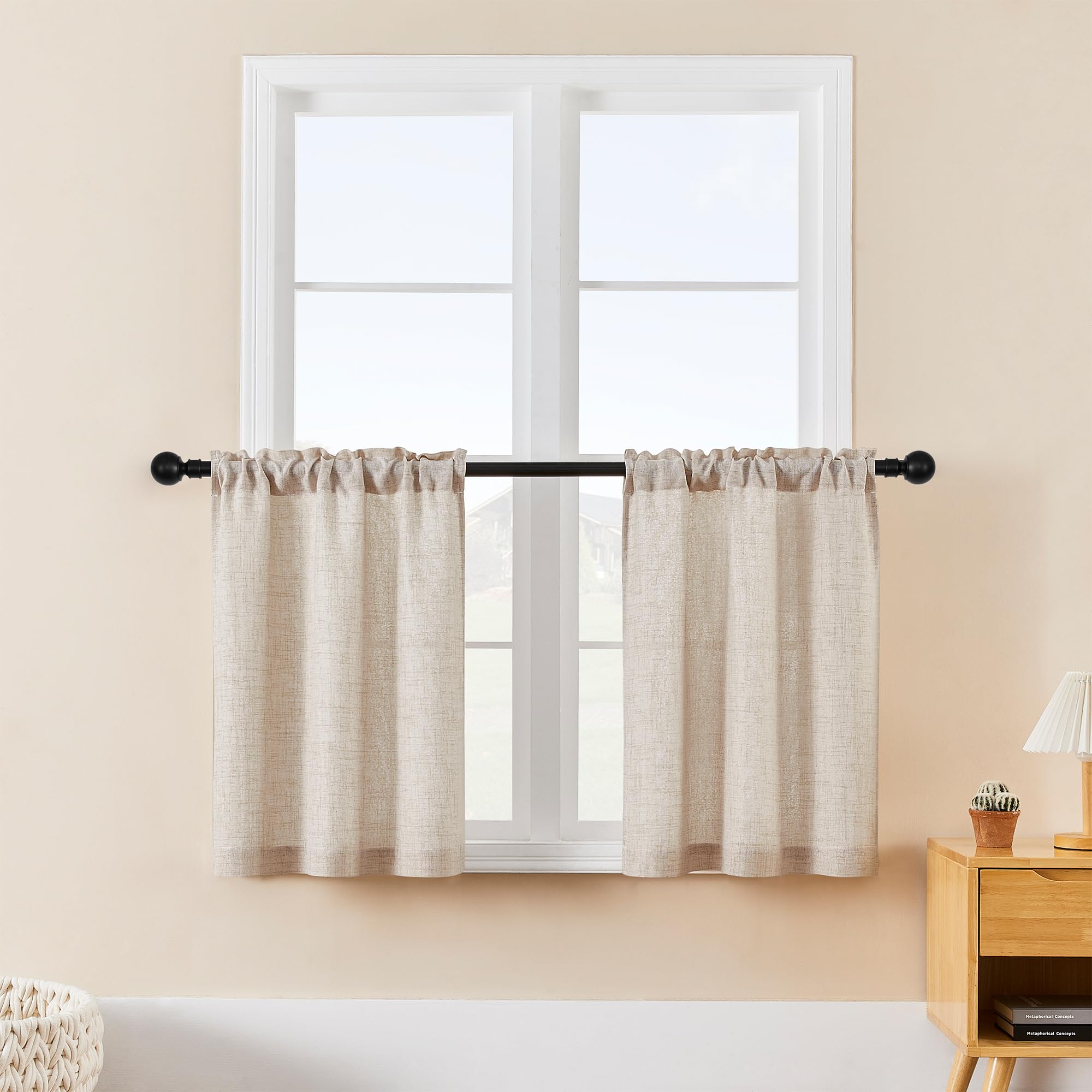 30 Inches Kitchen Curtains 2 Panels Light Coffee Tan Beige Drapes Linen Tier Curtain 30 Inch Length Privacy Rustic Farmhouse Boho Cafe Short Drapes for Small Window Bathroom RV W25xL30