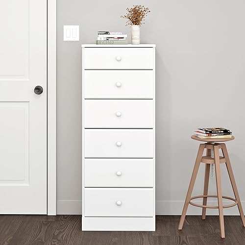 Miniatura 2 de Prepac Cómoda blanca alta Astrid: 16.5 pulgadas de profundidad x 19.75 pulgadas de ancho x 50 pulgadas de alto, cómoda de 6 cajones para dormitorio