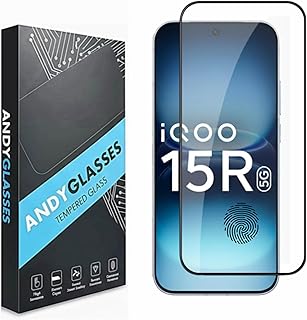 ANDYGLASSES Tempered Glass Screen Protector Compatible For IQOO 15R 5G (Black) with Edge to Edge Coverage (Ultrasonic Fing...