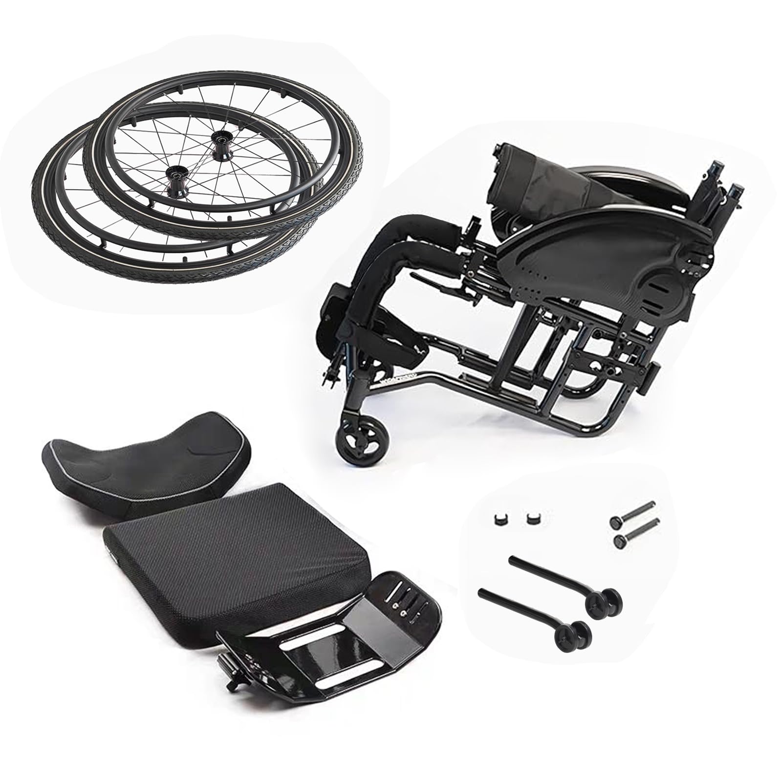 Silla de ruedas deportiva ultraligera, silla de ruedas manual plegable todo terreno con frenos de mano, aleación de aluminio autopropulsada, portátil, reposapiés ajustable y altura del asiento