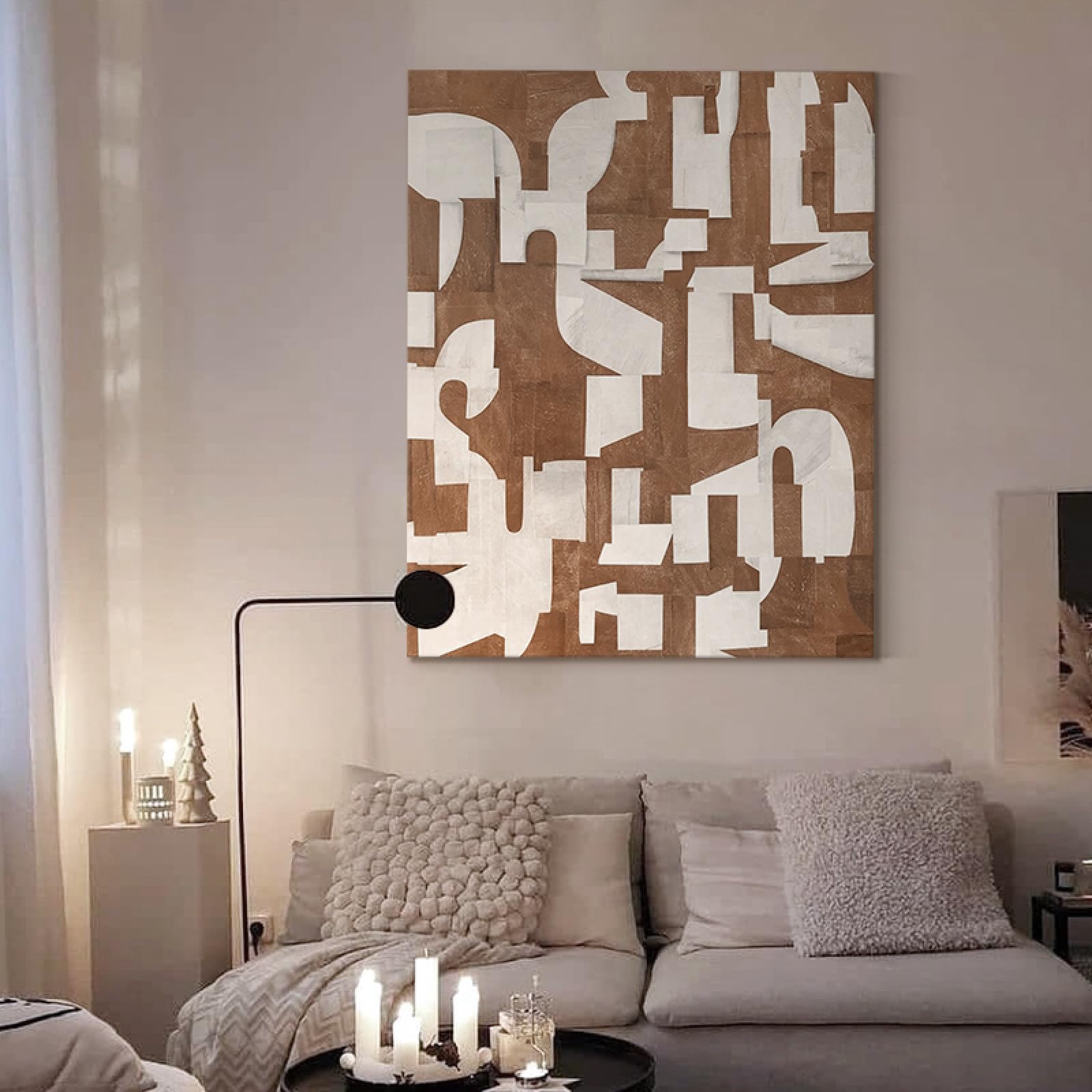Peinture à l'huile géométrique abstraite de grande taille pour mur de salon