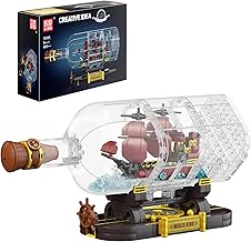 Mould King 10085 Pirate Ship in Bottle Building Blocks The Queen Revenge Sailing Ship Clamping Building Blocks Collector Ship Model Gift for Children from 8 Years (885 Pieces)