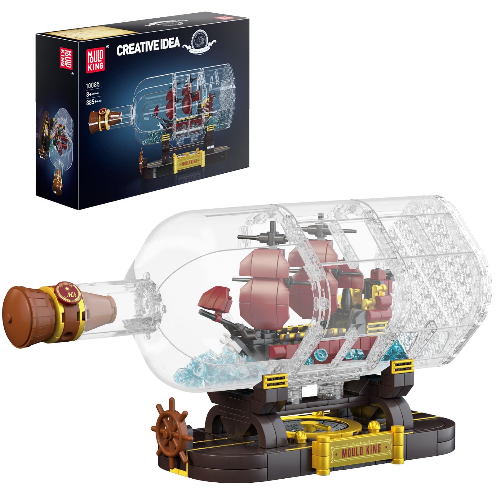 Mould King 10085 Barco Pirata en Botella, Bloques de construcción The Queen Revenge, velero, Bloques de sujeción, colector, Modelo de Barco, Regalo para niños a Partir de 8 años (885 Piezas)