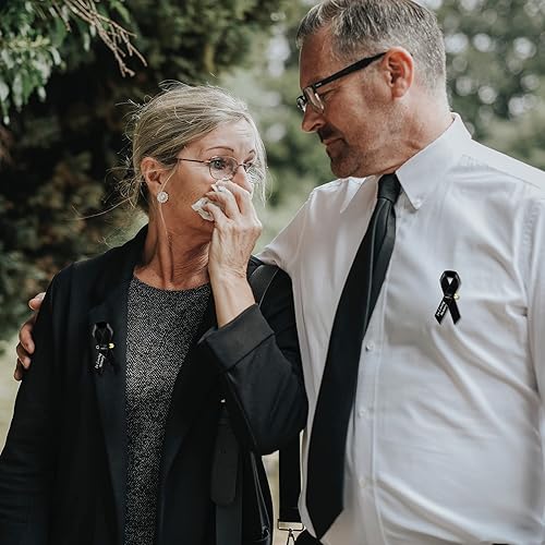 Miniatura 6 de 50 cintas funerarias negras, cintas conmemorativas clásicas de luto y condolencias con pasadores de seguridad para eventos funerarios, servicio de