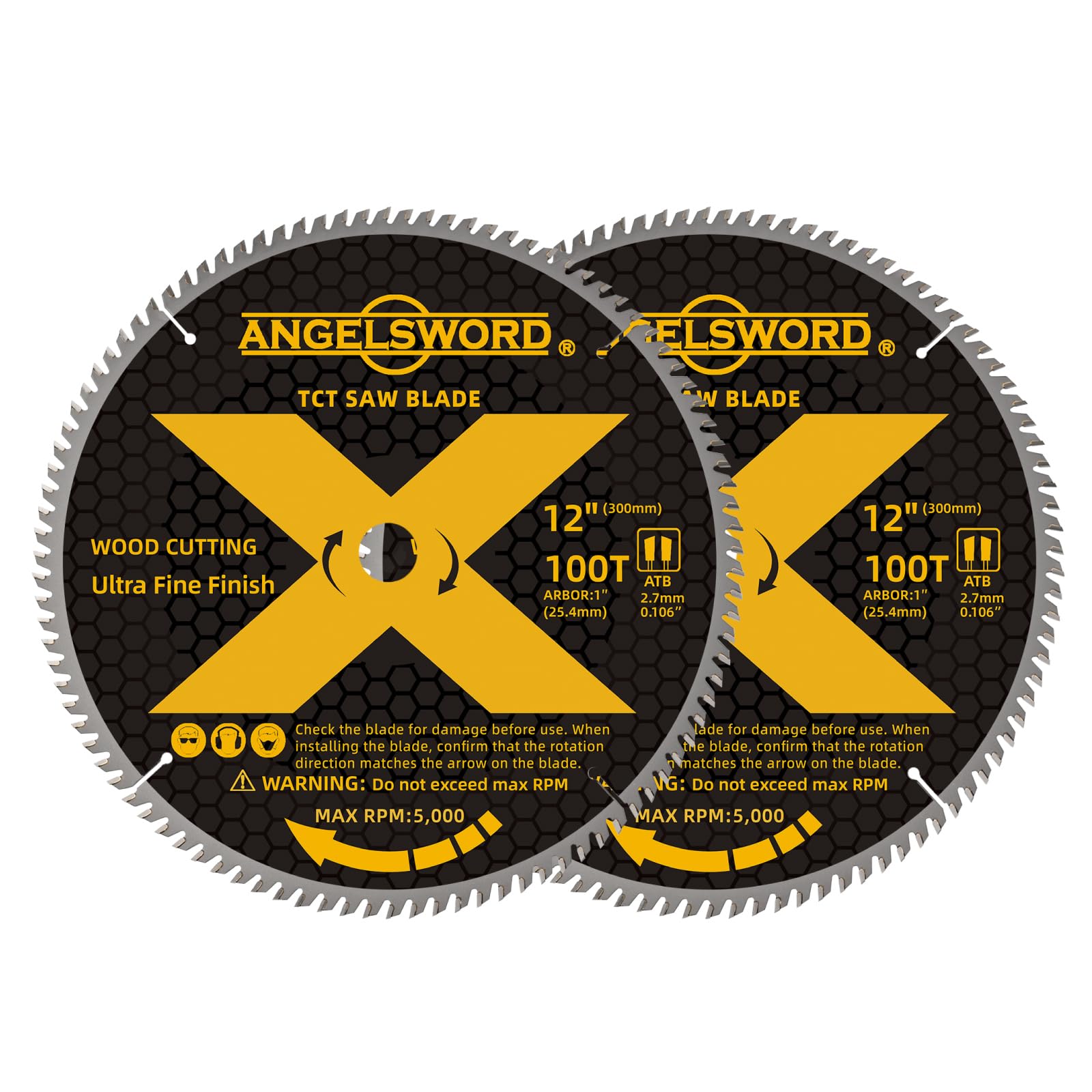 ANGELSWORD 12 Inch Miter Saw Blade for Ultra Fine Finish Wood Cutting, 100T, 2 Pack
