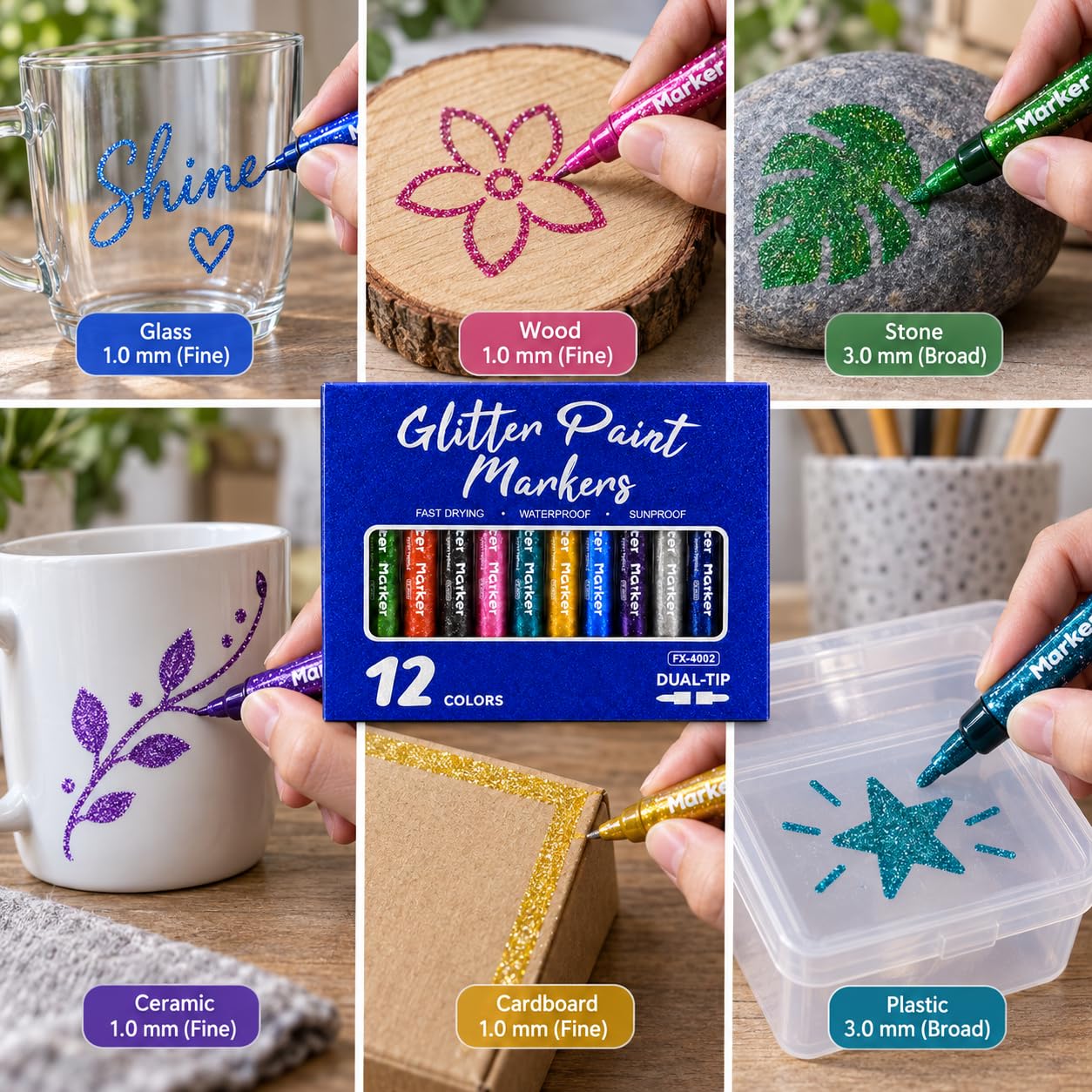 Glitzer-Marker-Set, Marker mit, 24 Farben, 3,2 cm