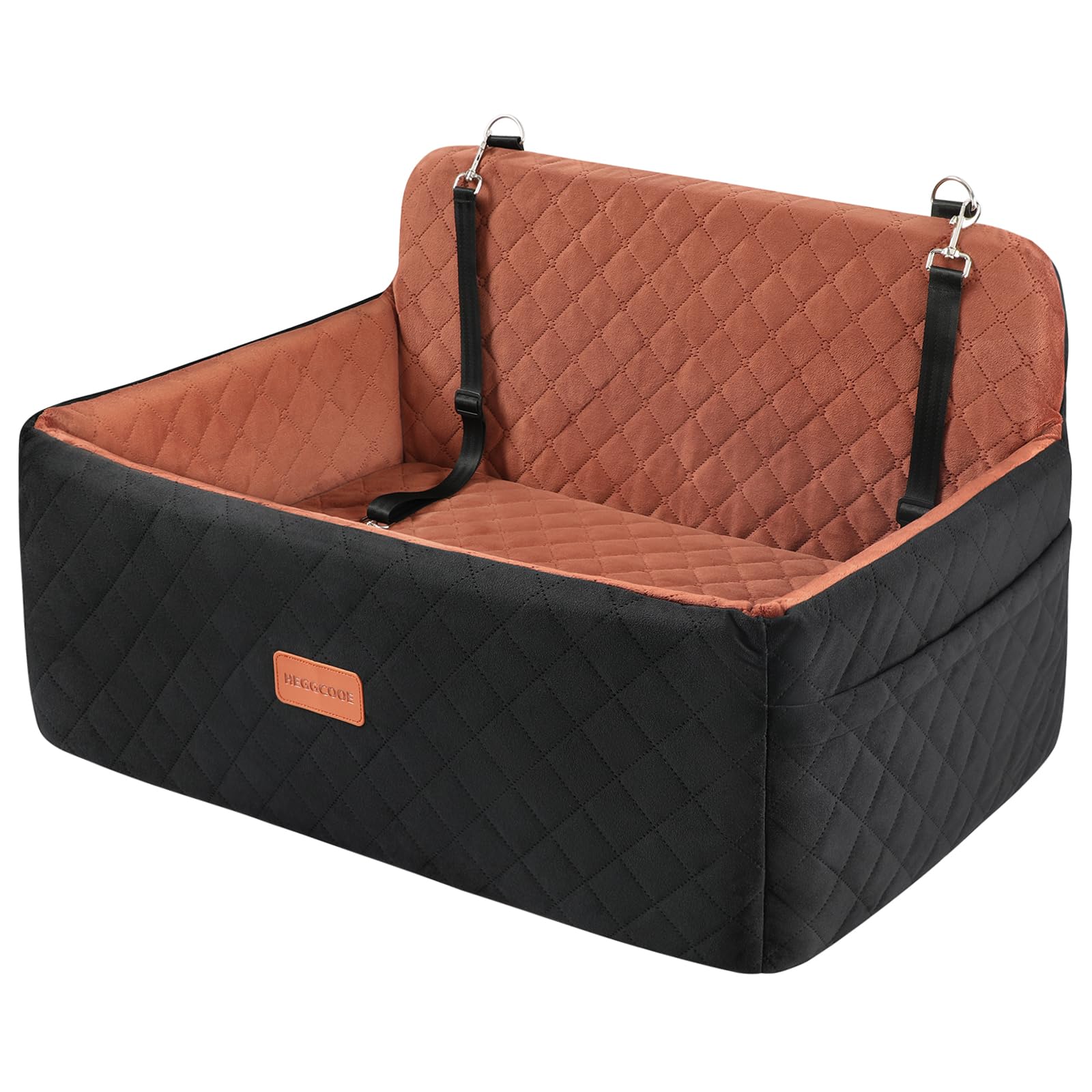 Dog Car Seat for Medium/Large Dogs, Pet Booster Seat for Under 55 lbs or 2 Small Dogs, Detachable & Washable Dog Car Bed for Backseat with 2 Safety Leashes(Black/Brown)