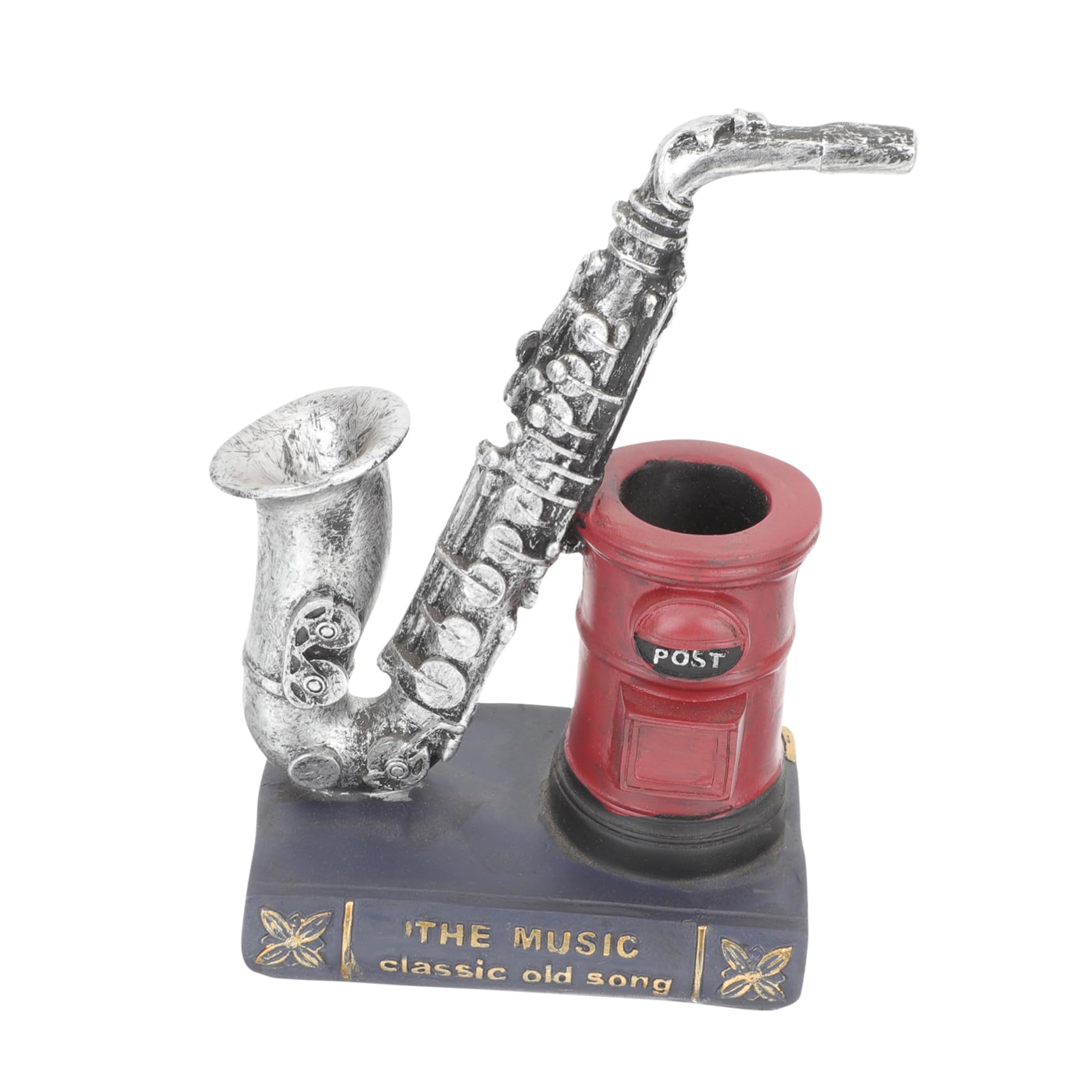 Sculpture de saxophone pot à crayons rétro et rangement de bureau résine