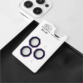 واقي عدسة الكاميرا بتصميم سداسي من الزجاج المقوى والألمنيوم، شفاف بنسبة 95% ومضاد للخدش وعالي الوضوح بتقنية AR، متوافق مع آيفون 14 برو/ 14 برو ماكس، بنفسجي غامق