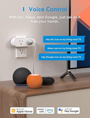 Miniatura 2 de meross Enchufe inteligente dual WiFi, toma inteligente compatible con Apple HomeKit, Siri, Alexa, Google Assistant y SmartThings, control de voz y