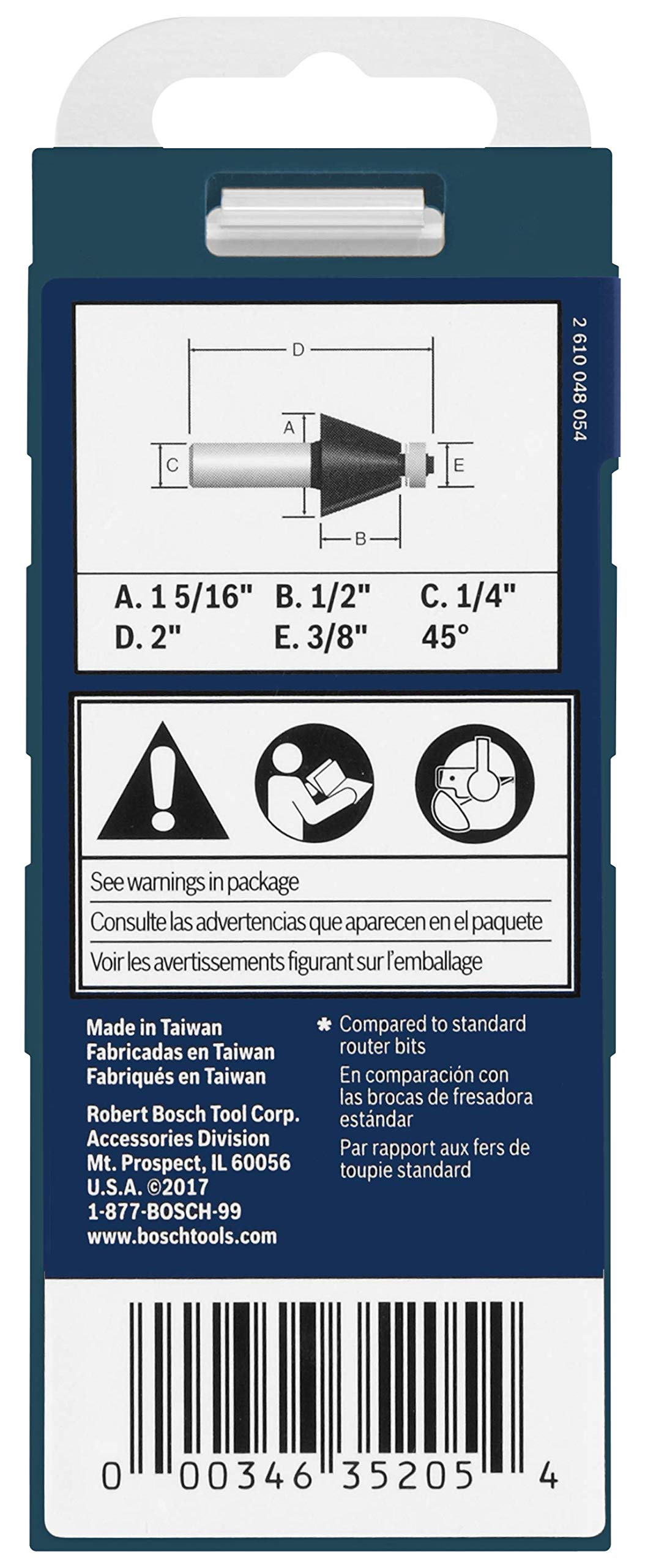 BOSCH Chamfer Router Bit - 45 Degree -5 BOSCH Chamfer Router Bit - 45 Degree -5