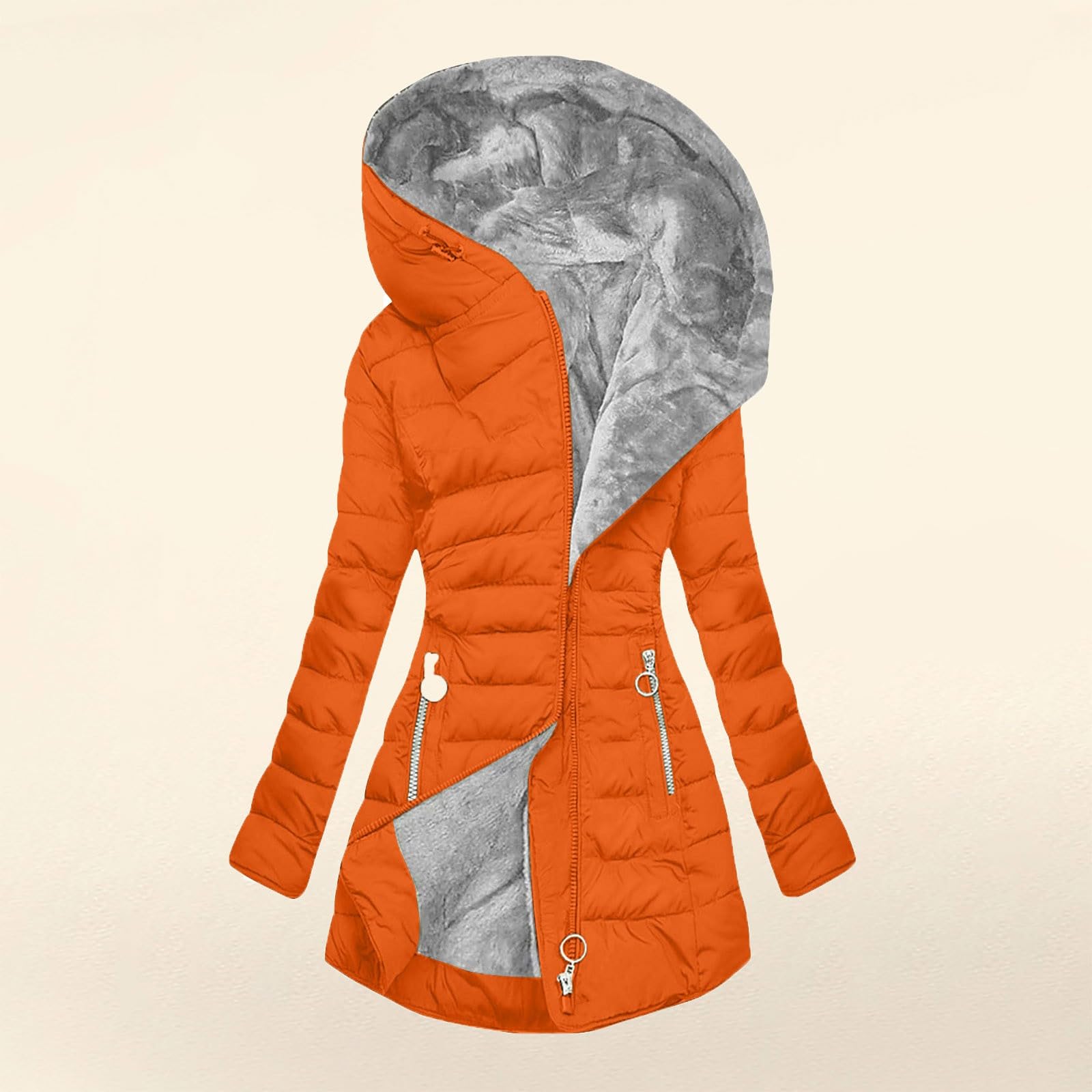 HAOLEI Abrigo Mujer Parka Invierno Chaqueta Acolchada de Forrro Polar con Capuhca Grueso y Cálido Chaquetas Cortaviento de Cremallera con Bolsillos Talla Grande Abrigo Caliente a Prueba de Viento