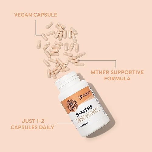 Miniatura 3 de Vimergy Cápsulas de 5-MTHF – 60 porciones (1 cápsula/porción) 8500 mcg de L-metilfolato glucosamina y 500 mcg de suplemento de vitamina B12 –
