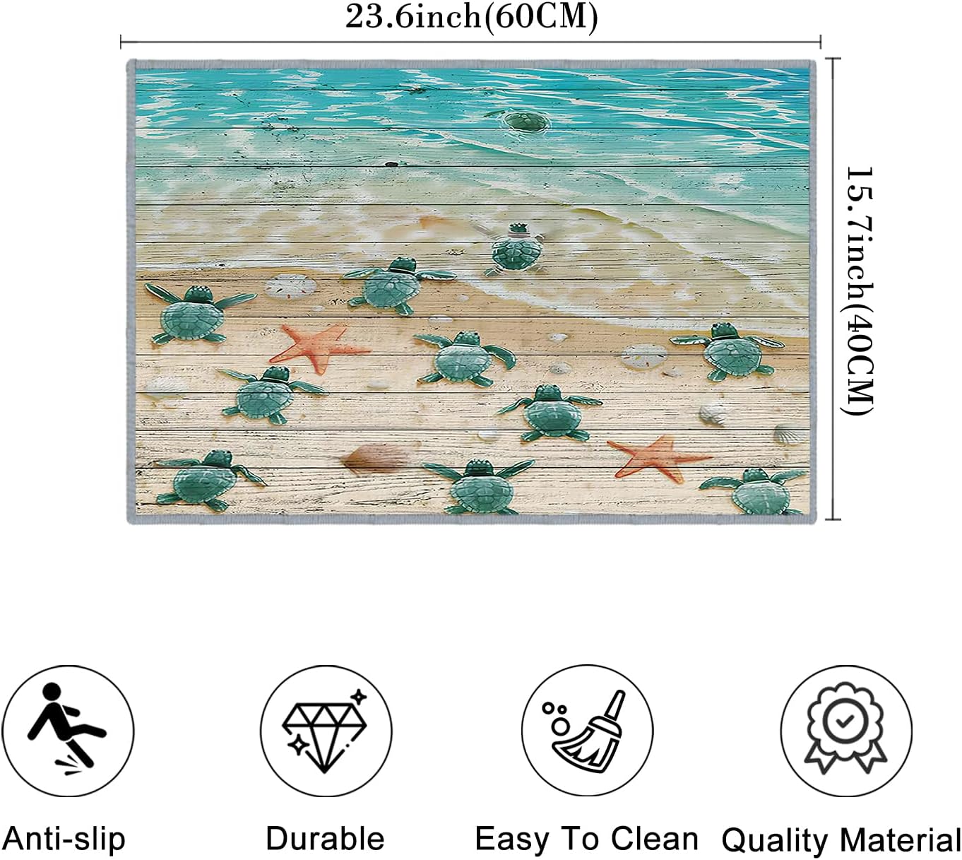 Sea Turtle Bath Mat, Teal Blue, 16x24 inches