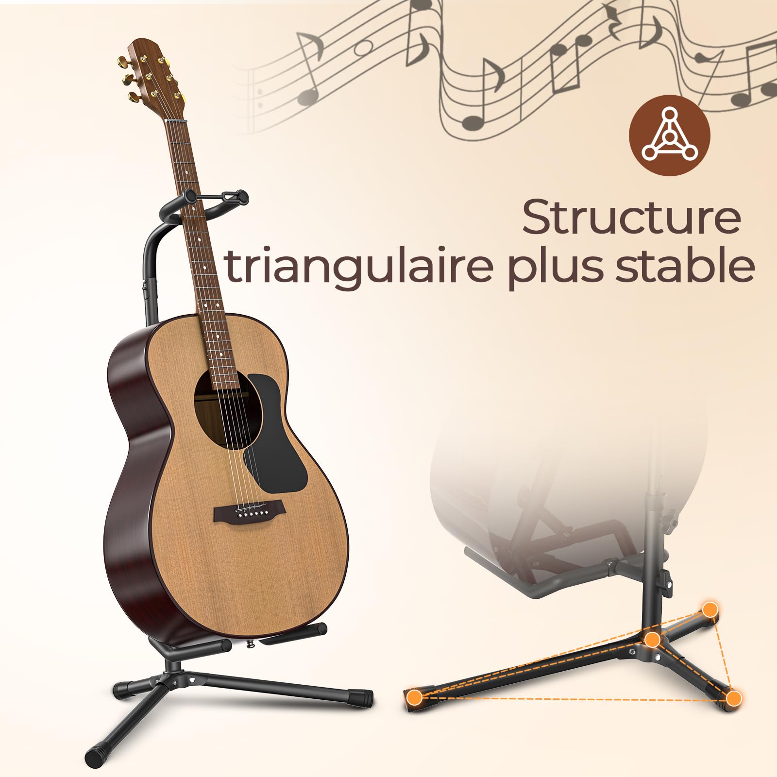 GLEAM Support pour guitare - Ajustable pour guitares électriques, classiques et basses, Capacité de charge : 9 kg, Accessoires, Type pliable Noir (CG-4)