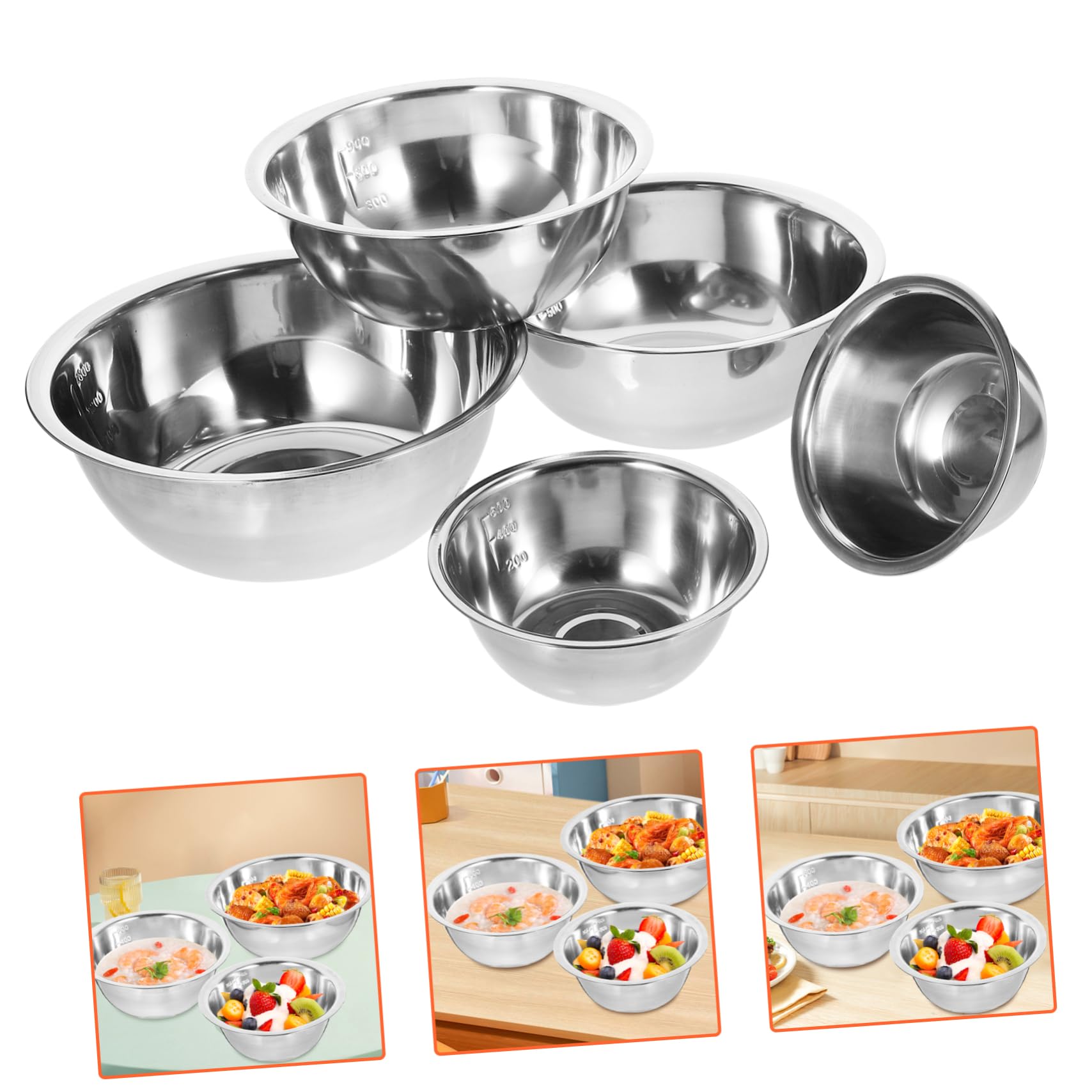 Amosfun Set 5 Ciotole in Acciaio Inossidabile per Cucina, Colore, Profonde e Facili da Pulire, per Mescolare Insalata e Salse