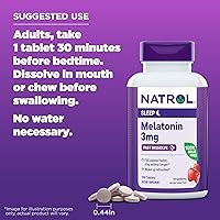 Vista 5 de Natrol Melatonina 3 mg, suplemento dietético con sabor a fresa para un sueño reparador, 150 tabletas de disolución rápida, suministro para 150 días