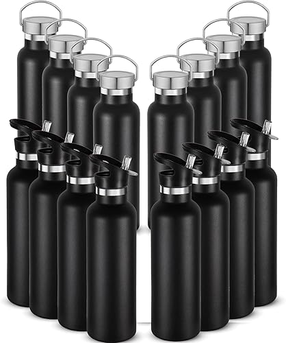 Neihepal Paquete de 16 botellas de agua aisladas a granel, botella deportiva de doble pared de acero inoxidable con tapa de asa, termo reutilizable