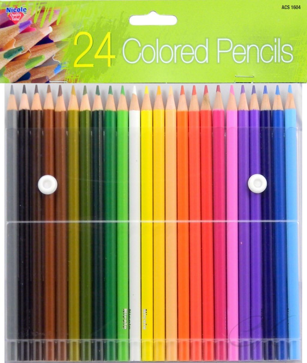 Colored Pencils 24 Pc Brilliant Colors in Reusable Plastic Storage Case