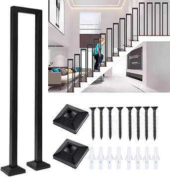 Stair Railing Indoor, U Shaped Stair Handrail, Stair Railing Outdoor, Stair Handrail, Handrails for Outdoor Steps, Porch Railing, Stair Handrails, for Stairs Porch Garden Black, 85CM