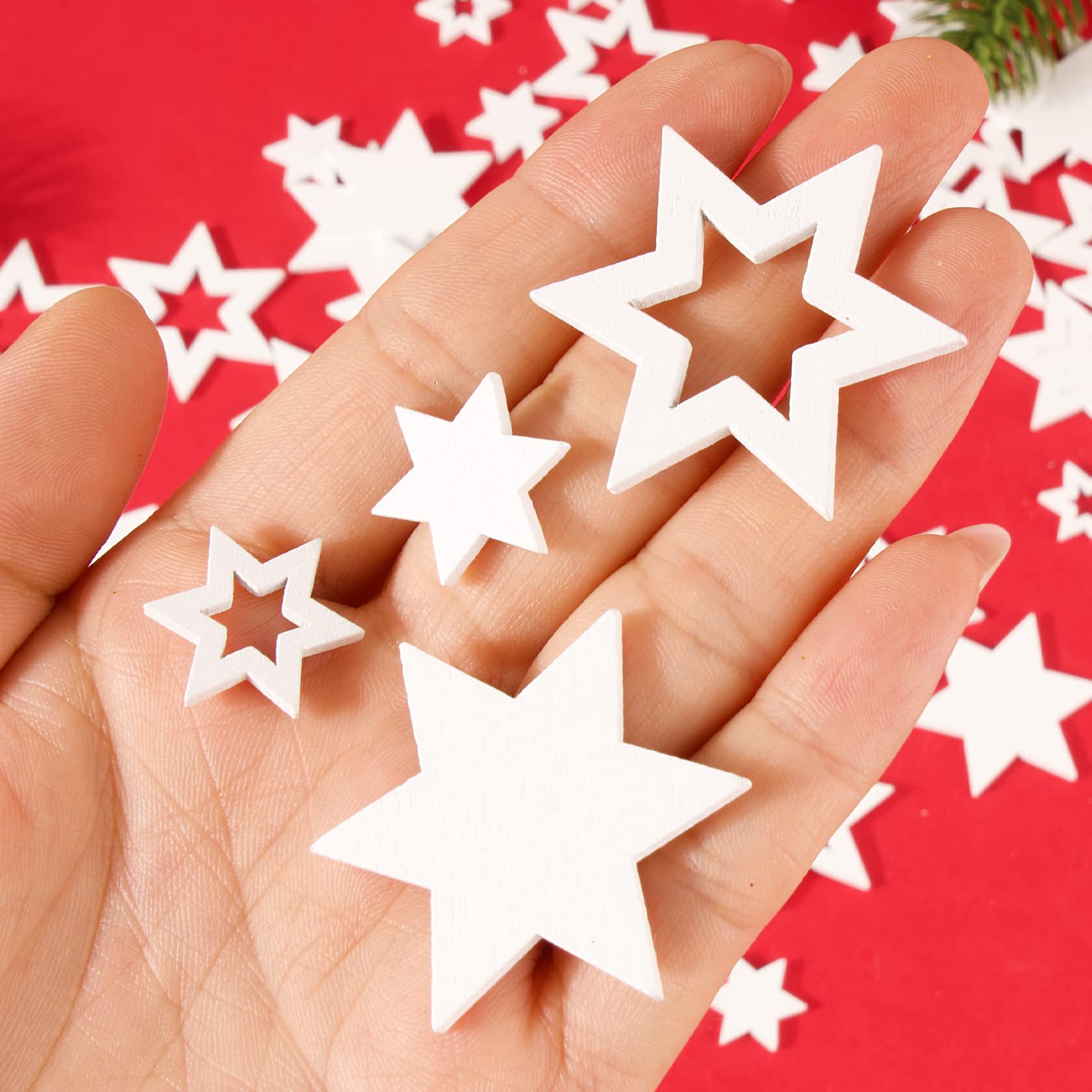 Stella di legno a sei punte, 100 pezzi, decorazione natalizia a forma di stelle, colore bianco, per fai da te, ideale come decorazione natalizia, decorazione da tavolo, matrimonio (2 cm/4 cm