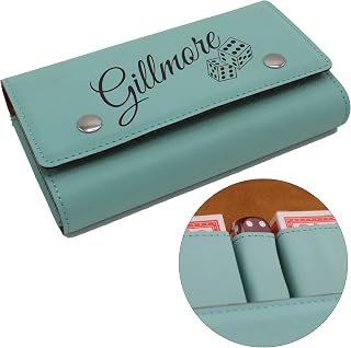 The Wedding Party Store Custom Personalized Playing Card and Dice Gift Box Set - 2 Decks and 5 Dice Inside Case Holder (Teal)