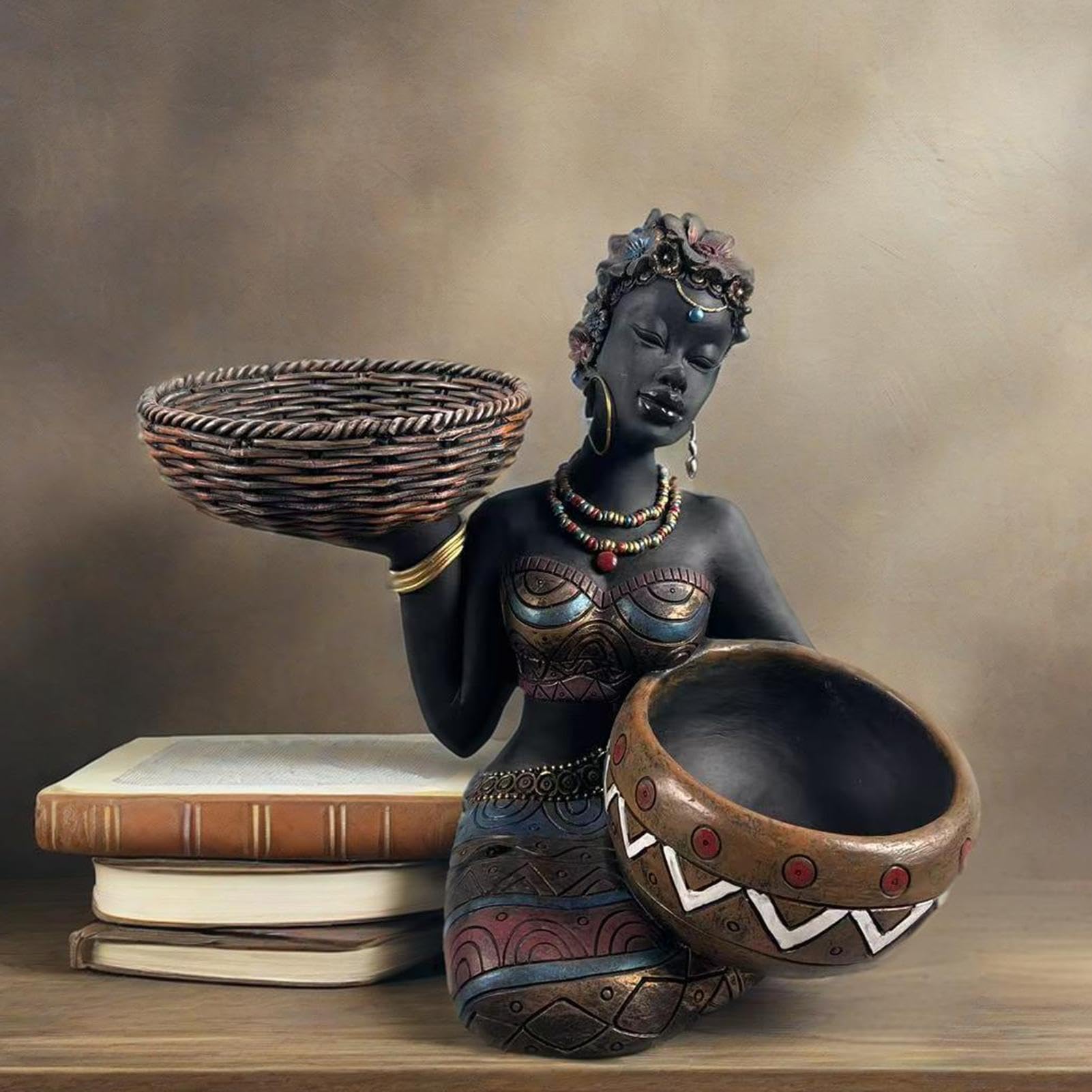 Generisch Escultura africana sentada con pieza central de la figura de mesa