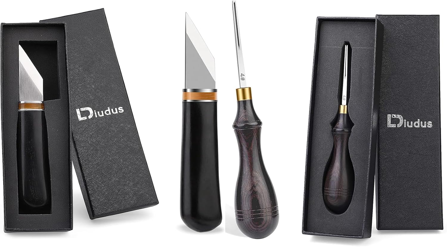 Leather Cutting Knife + Edge Bevelers 0.7mm with Wooden Handle - Pointed Skiving Knife, Edge Skiving Beveler Leather Skiver Tool for DIY Leathercraft Cutting