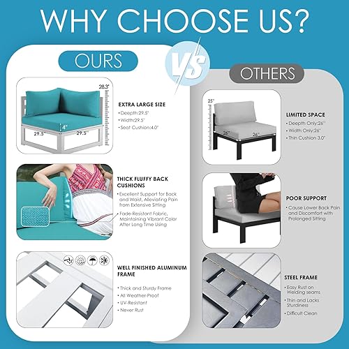 Miniatura 523 de NICESOUL 7 Piece White Powder-Coated Aluminum Patio Furniture with Fire Pit Table, 29 Inch Extra Wide Outdoor Sectional Sofa for 6, High-End Heavy