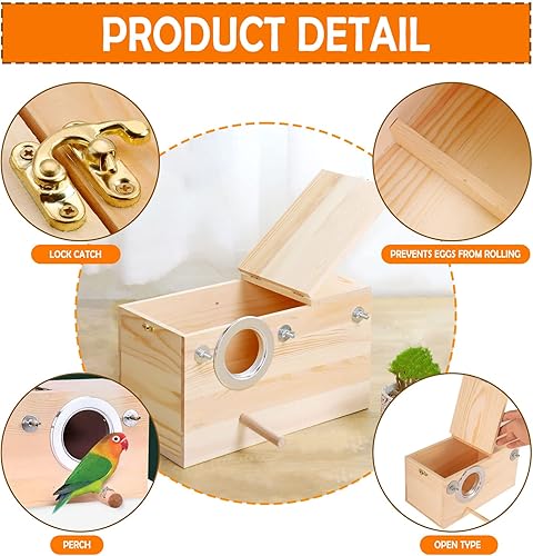 Miniatura 3 de Caja nido de periquitos para periquitos, casa de anidación de cacatúas, loros, caja de apareamiento para pájaros tortolitos grandes y medianos