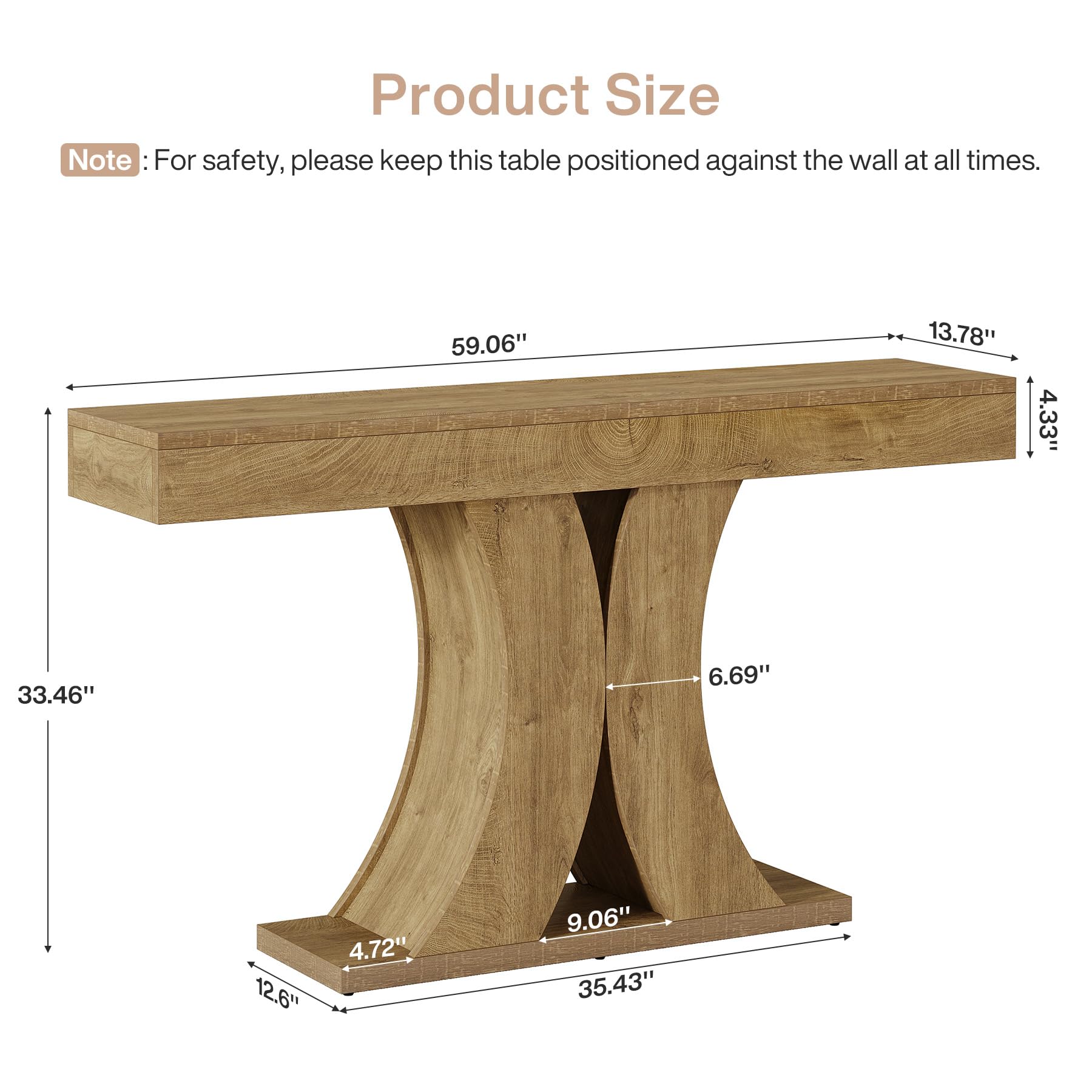 Tribesigns Stolik konsolowy 150 cm, wąski stół do przedpokoju z podwójnym łukiem w kształcie litery X, styl dworkowy, nowoczesny stolik do salonu i wejścia, naturalny brąz