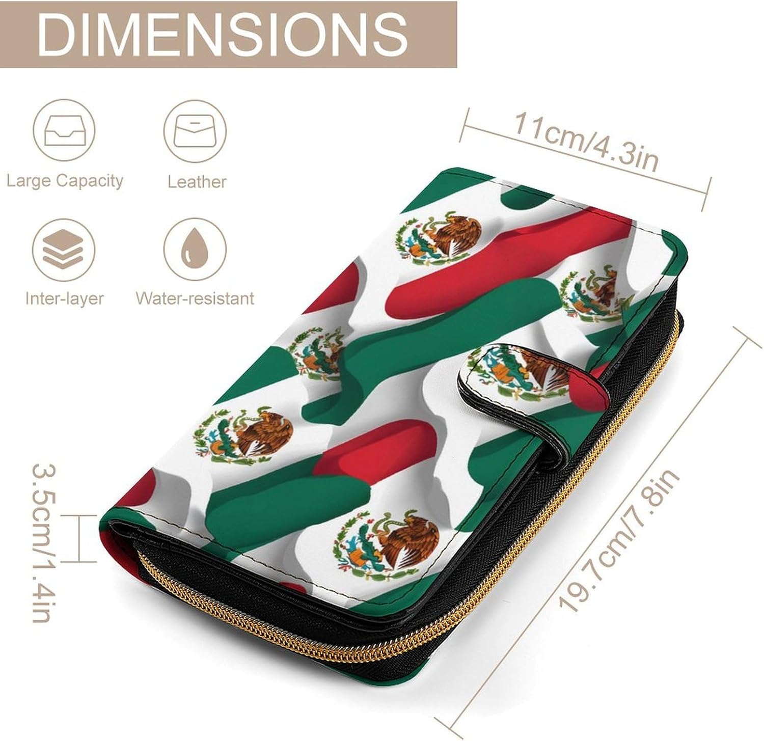 Mexico Flag Fashion Wallet Credit Card Holders Large Wristlet Handheld Coin Pockets
