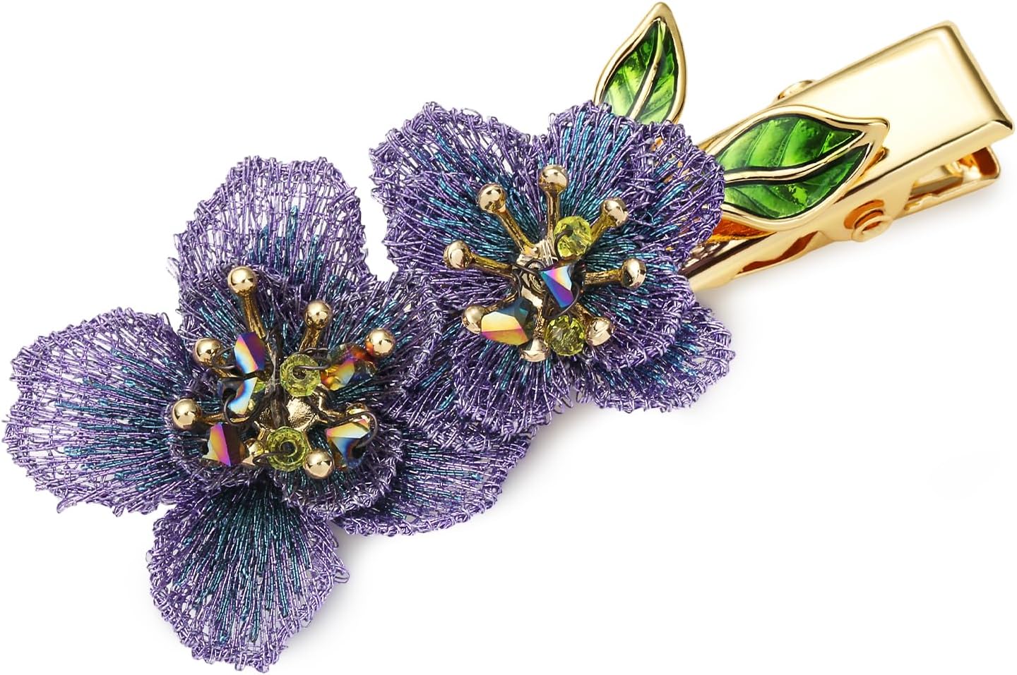 Forget me not Flower Brooch Handmade Gold Thread Embroidered and hand-Drip Enamel leaf, Gradient Botanical Floral Brooch pins for women, SHE'S FREE STYLE JUST FOR YOU [Bencao Gangmu Series]Vintage Plant Jewelry