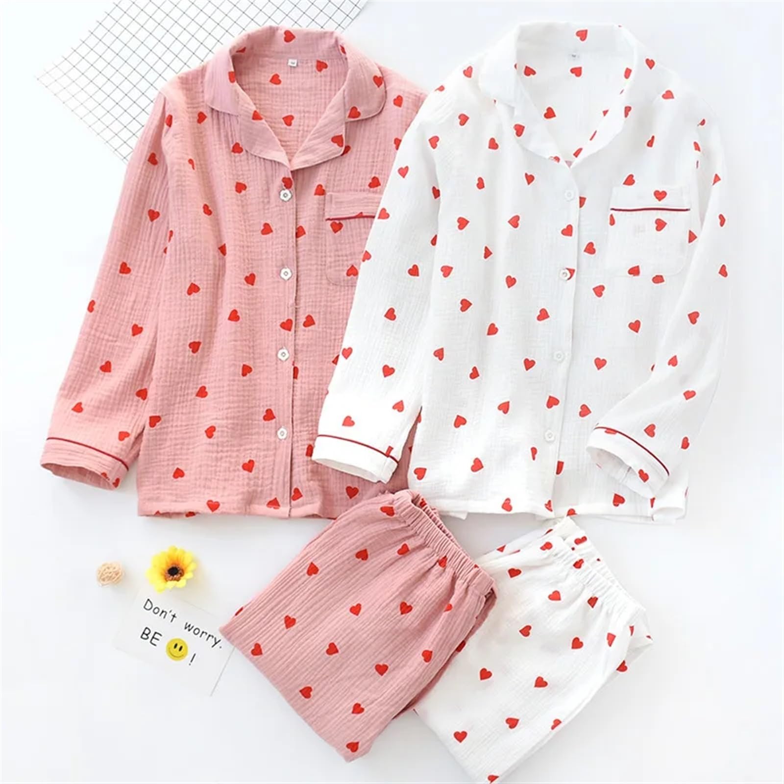 Pijamas de Mujer Conjuntos de Pijamas de otoño for Mujer, Ropa for el hogar, Pijamas de algodón Estampados, Ropa de Dormir for Mujer, Ropa de casa(Yellow,L)