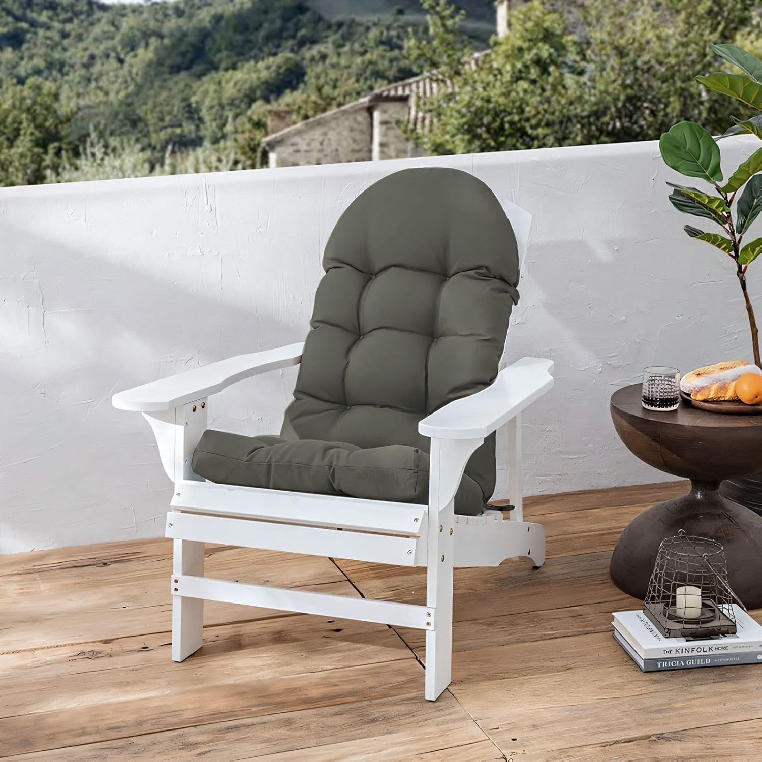 similar to adirondack chair cushion, rocking chair cushion, non-slip high back patio chairs cushions with ties, waterproof thickened chair pad for indoor and outdoor, 45x20x5 inch, dark grey, 1-pack
