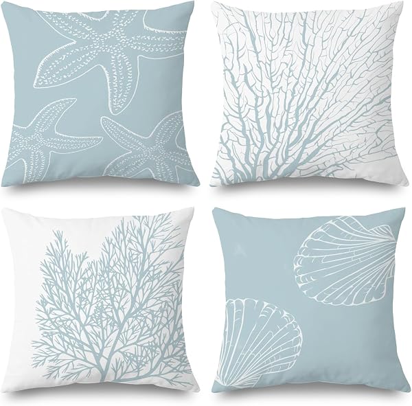 Coastal Beach Pillow Covers 18x18 Set of 4 - Beachy Room Decor Aesthetic…