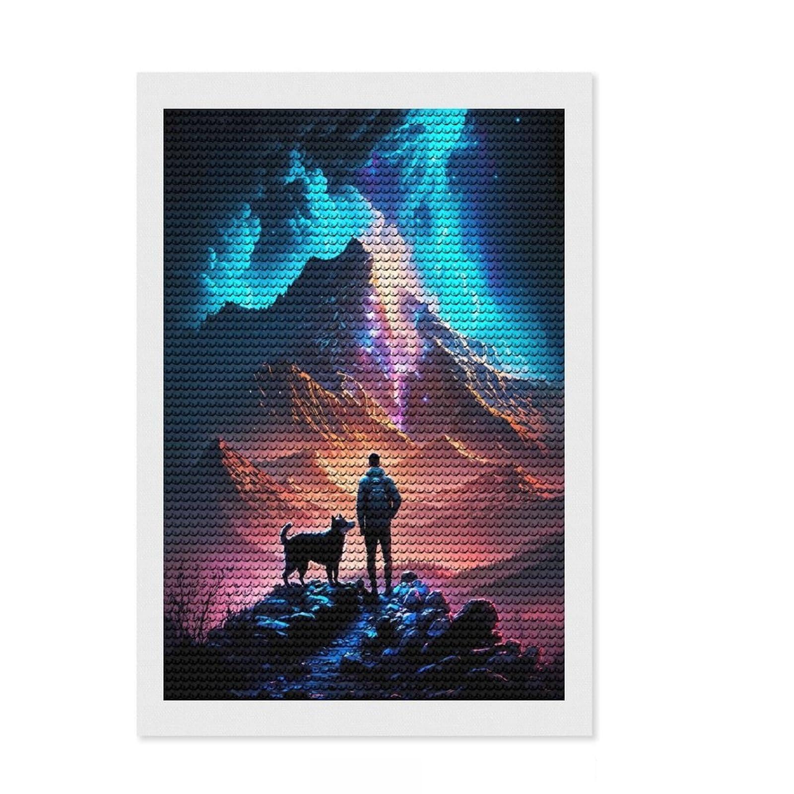 Junmoney Galaxy Mountain Explorers DIY Diamond Art Canvas Kit 8"x12", for Teens, Neat Printed Canvas, Thoughtful Handmade Gift, Cosy Home Accent